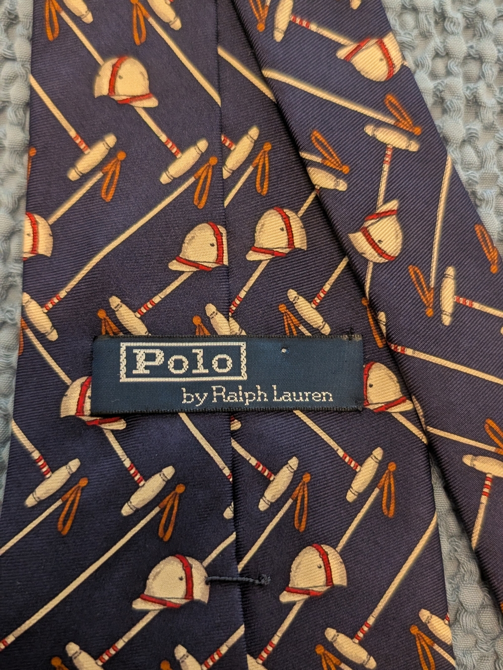 Vintage  1980s Polo by Ralph Lauren Navy Polo Helmet Print Tie